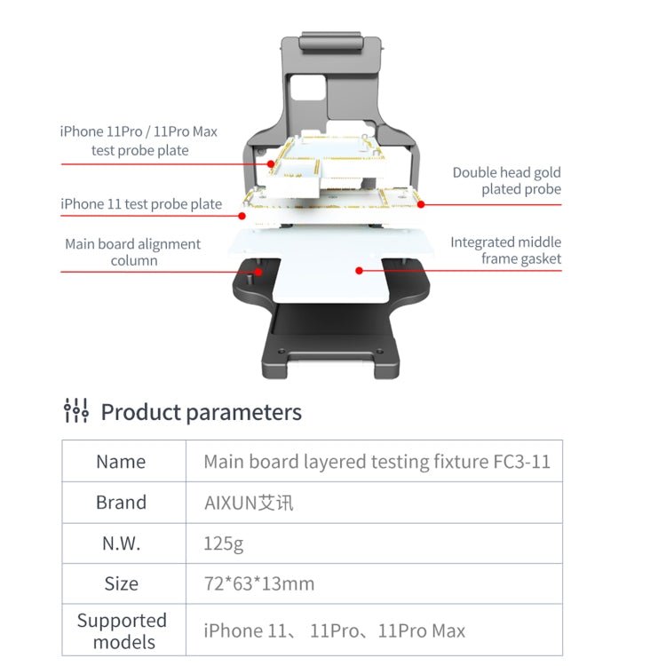 Aixun FC3 - 11 Mainboard Layered Testing Fixture for iPhone 11/11 Pro/11Pro Max, Aixun FC3 - 11 - ORIWHIZ
