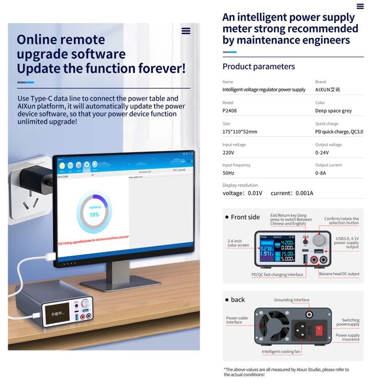 AIXUN P2408 Intelligent Voltage Regulator Power Supply, EU Plug, P2408 EU Plug, P2408 US Plug - ORIWHIZ