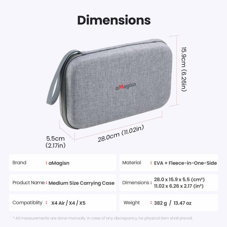 aMagisn Medium Carrying Case For Insta360 X4 Air/X4/X5 Hard EVA Shell with Removable Soft Interior, For Insta360 X4 Air/X4/X5 - ORIWHIZaMagisnDJI & Insta360 AccessoriesInsta360 X Series