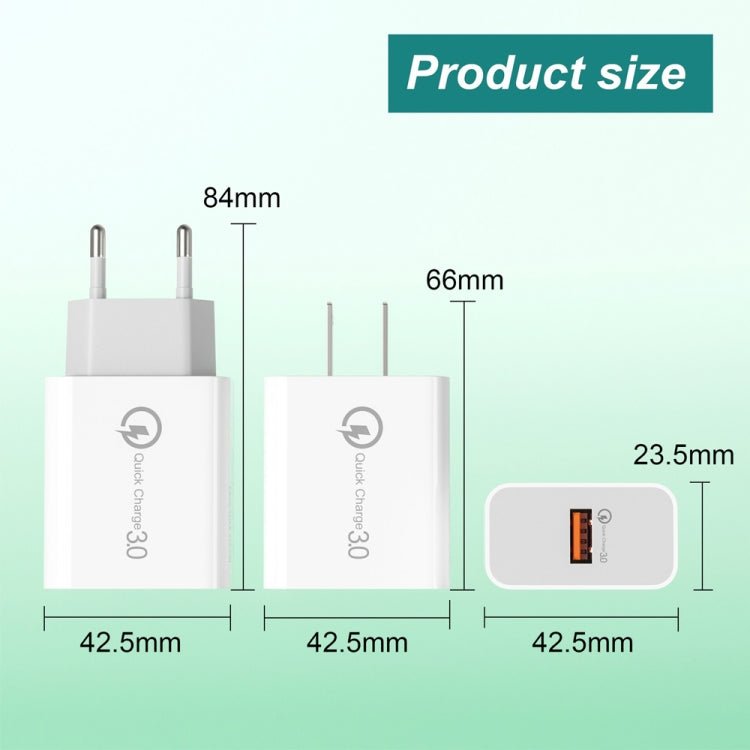 APD - 2003 18W QC3.0 Single Port USB Charger with 1m USB to Type - C Data Cable, EU Plug + USB to Type - C Cable, US Plug + USB to Type - C Cable - ORIWHIZ