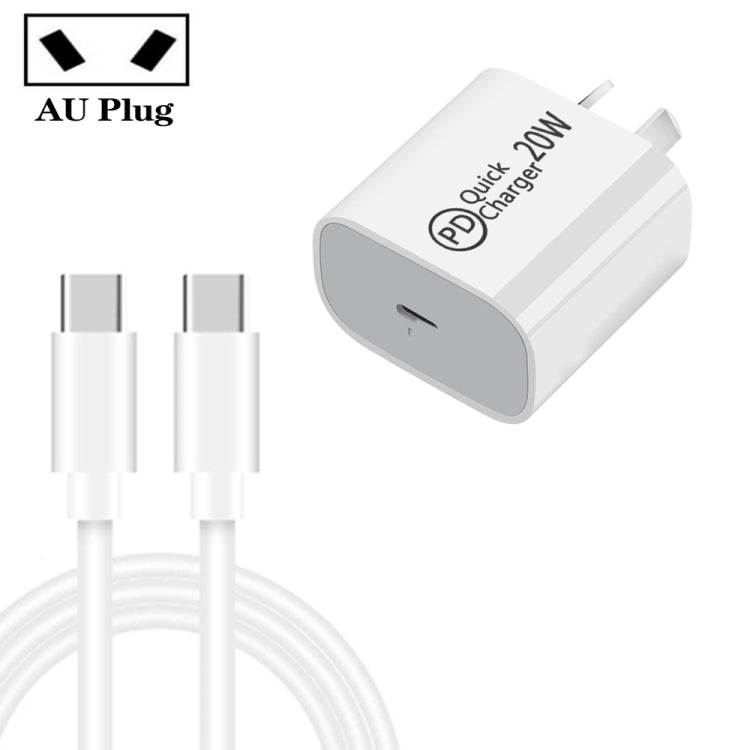 AU - 20W PD USB - C / Type - C Travel Charger with Type - C to Type - C Data Cable, AU Plug, AU Plug + 1m PD Cable, AU Plug + 2m PD Cable - ORIWHIZ