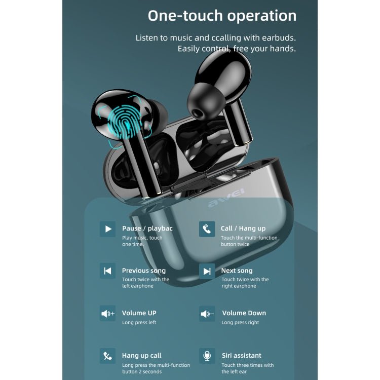 awei T29 Bluetooth V5.0 TWS True Wireless Sports Headset with Charging Case - ORIWHIZ