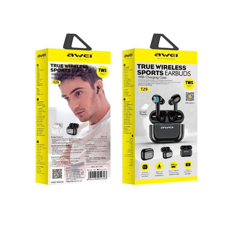 awei T29 Bluetooth V5.0 TWS True Wireless Sports Headset with Charging Case - ORIWHIZ