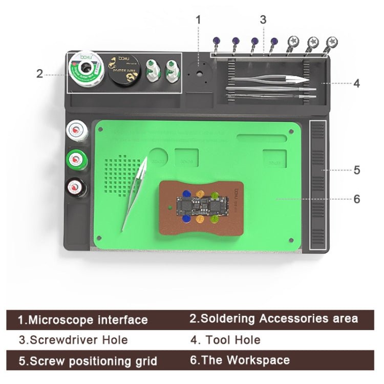BAKU BA - 692 2 In 1 Microscope Maintenance Insulation Pad Aluminum Alloy Silicone Work Mat - ORIWHIZ