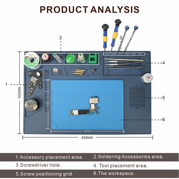BAKU BA - 695 2 in 1 TPR+Silicone Computer Phone Repair Desk Mat Heat Resistant Insulation Mat, BAKU BA - 695 - ORIWHIZ