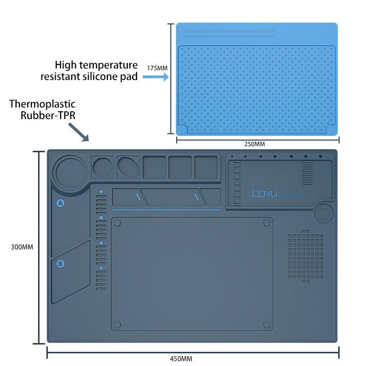 BAKU BA - 695 2 in 1 TPR+Silicone Computer Phone Repair Desk Mat Heat Resistant Insulation Mat, BAKU BA - 695 - ORIWHIZ
