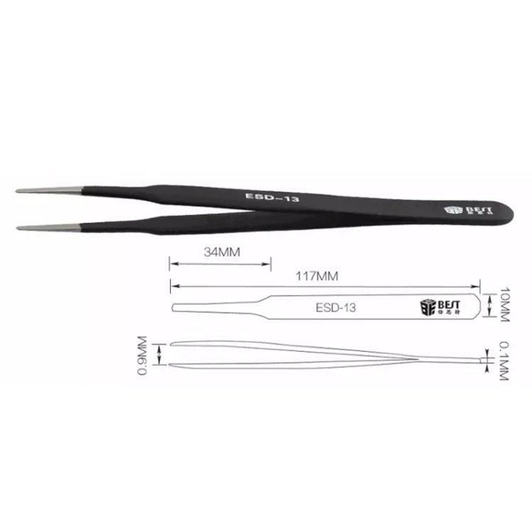 BEST BST - 13 Precision Anti - static ESD Stainless Steel Tweezers, BST - 13 - ORIWHIZ