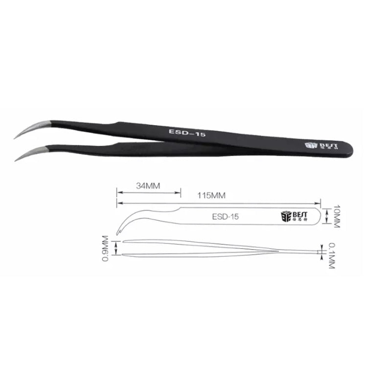 BEST BST - 15 Precision Anti - static ESD Stainless Steel Tweezers, BST - 15 - ORIWHIZ