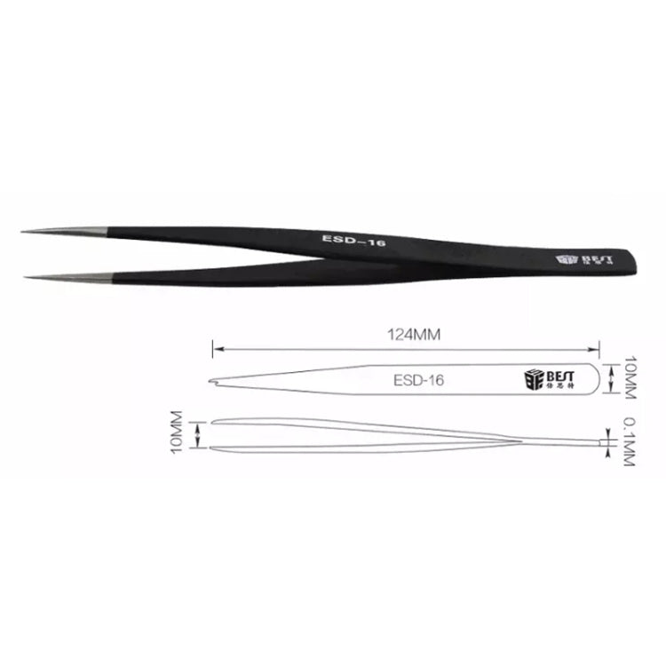 BEST BST - 16 Precision Anti - static ESD Stainless Steel Tweezers, BST - 16 - ORIWHIZ