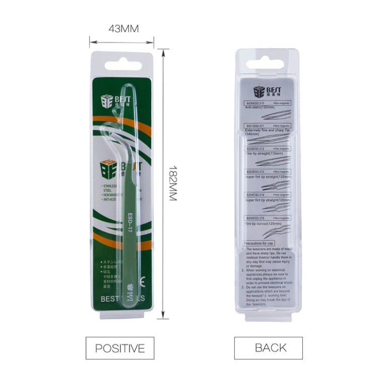 BEST BST - 17 Precision Anti - static ESD Stainless Steel Tweezers, BST - 17 - ORIWHIZ