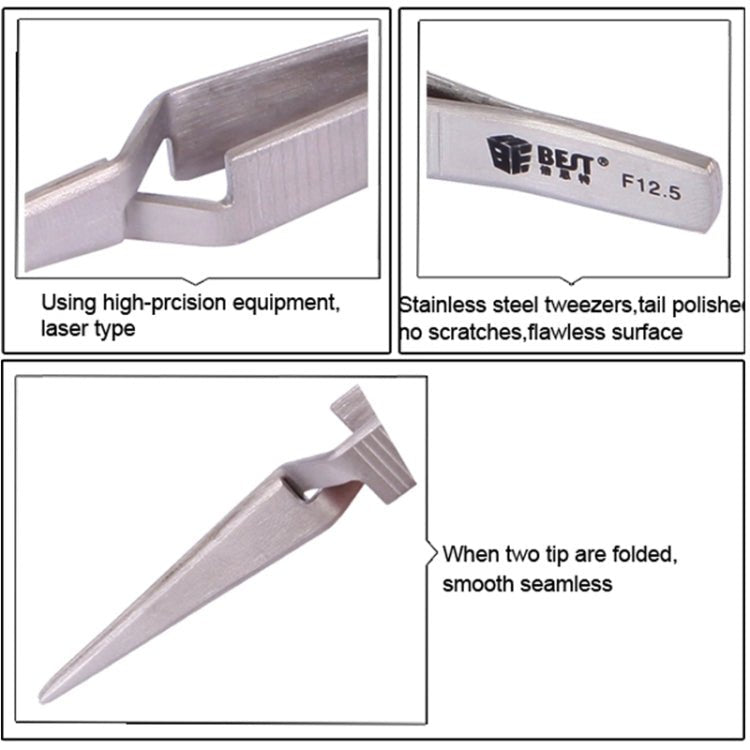 BEST BST - F12.5 Stainless Steel Self Closed Straight Laboratory Tweezers, BST - F12.5 - ORIWHIZ