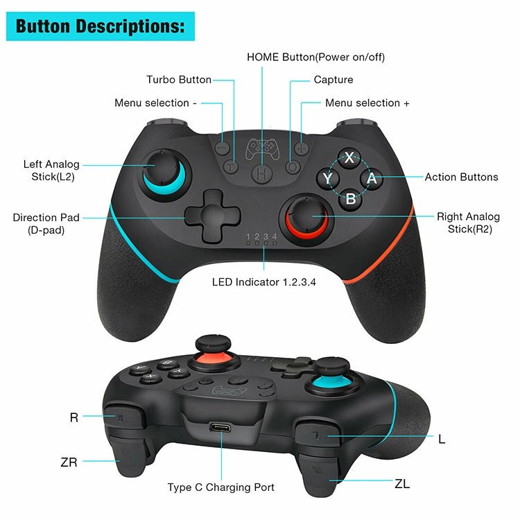 Bluetooth Joypad Gamepad Game Controller for Switch Pro, For Switch Pro - ORIWHIZNintendo AccessoriesNintendo Accessories GamepadsToys & Hobbies