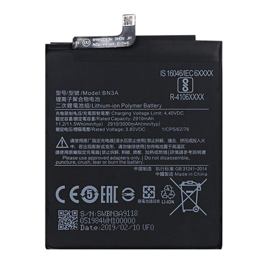 BN3A 2910mAh Li - Polymer Battery for Xiaomi Mi Play / Redmi Go, For Xiaomi Mi Play - ORIWHIZ
