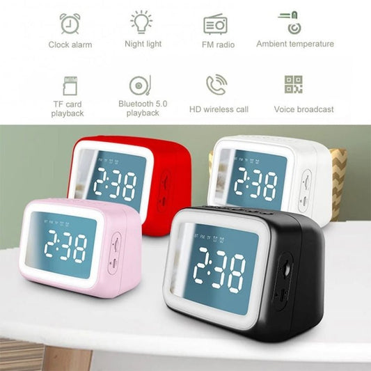 BT - 511 Mini LED HD Mirror Bluetooth Speaker, Support 32GB TF Card & 3.5mm AUX & Dual Alarm Clock & Real - time Temperature & Hands - free Calling, White, Pink, Black, Red - ORIWHIZ