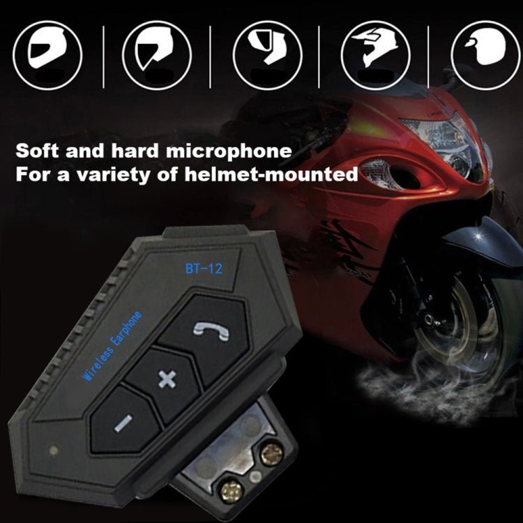 BT12 Motorcycle Helmet Bluetooth Headset Motorcycle Intercom Bluetooth Headset, BT12 - ORIWHIZConsumer ElectronicsMotorcycle Walkie TalkieWalkie Talkie