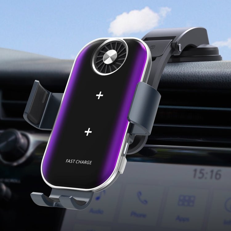 C37 Fan Cooling Dual Coil Car Phone Holder Wireless Charger, C37 - ORIWHIZ