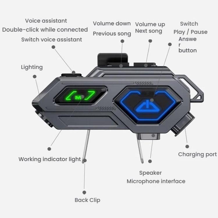 C8Pro IPX7 Waterproof Two - Person Intercom Helmet Bluetooth Headset With Flashlight, Soft Mic, Hard Mic, Soft and Hard Mics - ORIWHIZConsumer ElectronicsMotorcycle Walkie TalkieWalkie Talkie