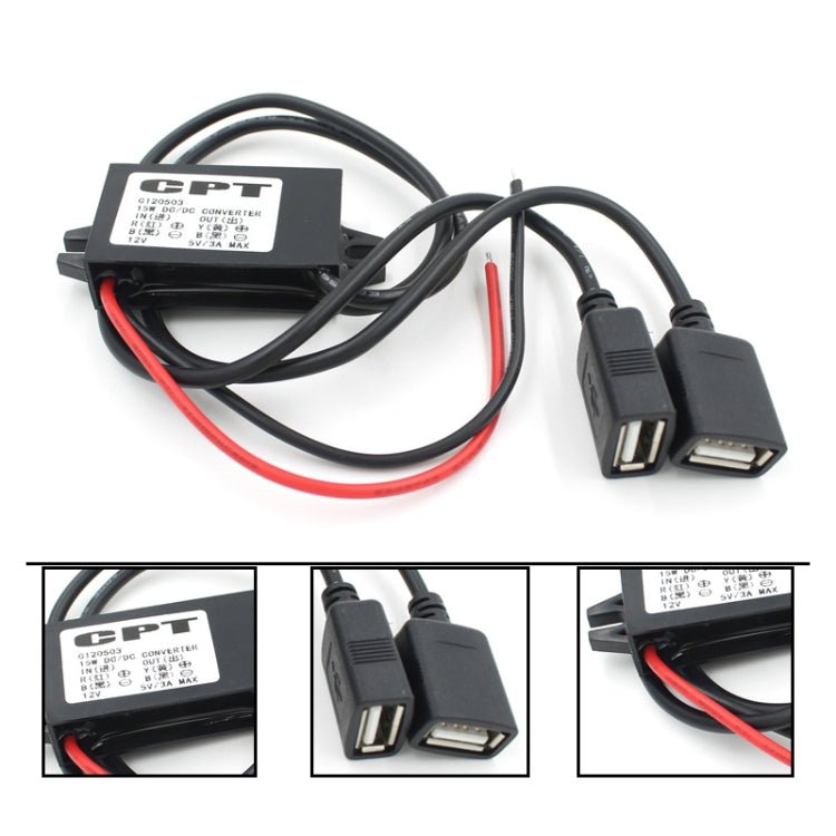 Car Motorcycle Dual USB Car Charger DC 12V To 5V 3A Power Adapter with for Car GPS Tracker DVR, Length: 1m, Car Dual USB Power Adapter - ORIWHIZCar Replacement PartsDIY CablesIn Car
