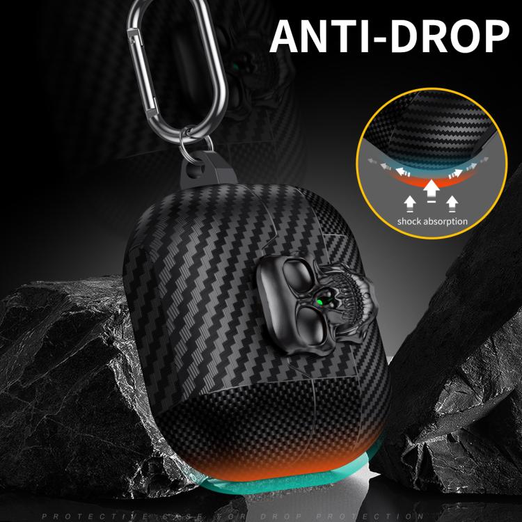 Carbon Fiber Pattern Skull Lock Bluetooth Earphone Protective Case, For Samsung Galaxy Buds3 Pro - ORIWHIZ