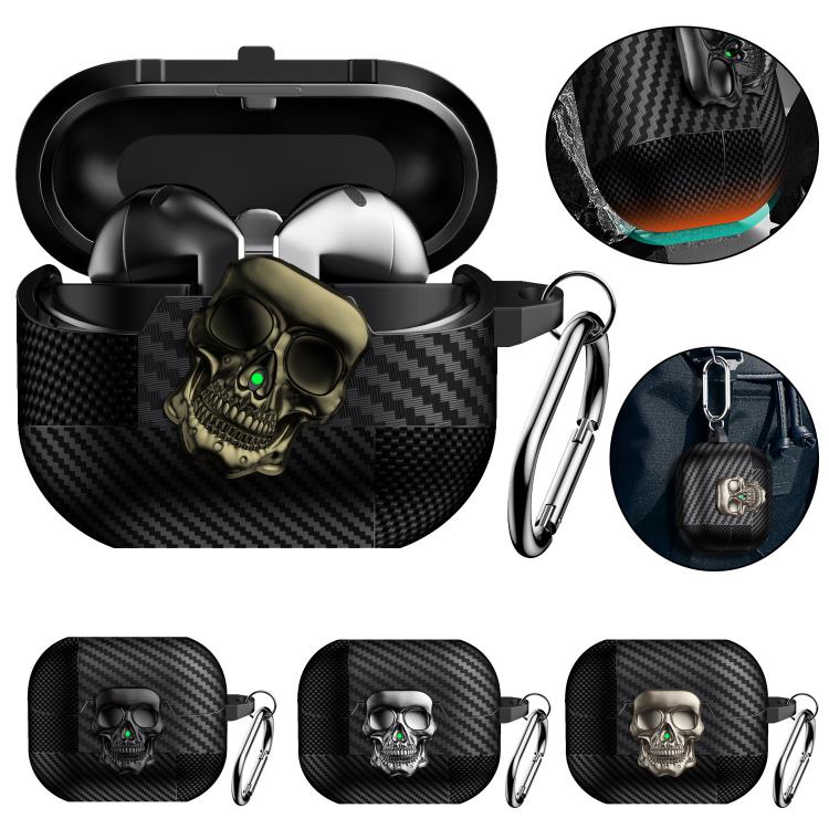 Carbon Fiber Pattern Skull Lock Bluetooth Earphone Protective Case, For Samsung Galaxy Buds3 Pro - ORIWHIZ