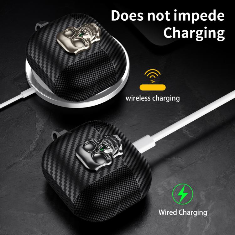 Carbon Fiber Pattern Skull Lock Bluetooth Earphone Protective Case, For Samsung Galaxy Buds3 Pro - ORIWHIZ