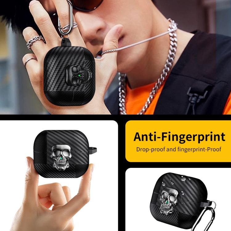 Carbon Fiber Pattern Skull Lock Bluetooth Earphone Protective Case, For Samsung Galaxy Buds3 Pro - ORIWHIZ