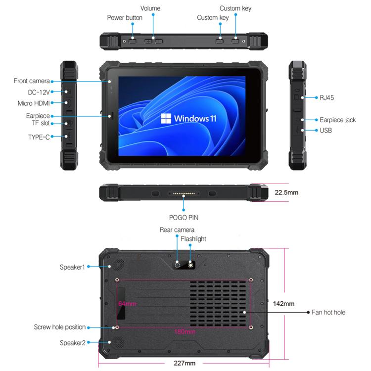 CENAVA W80Y IP68 Rugged Tablet PC, 4GB+64GB, 8 inch Windows 11 Intel Core i5 - 10210Y Quad Core, EU Plug, W80Y - ORIWHIZ
