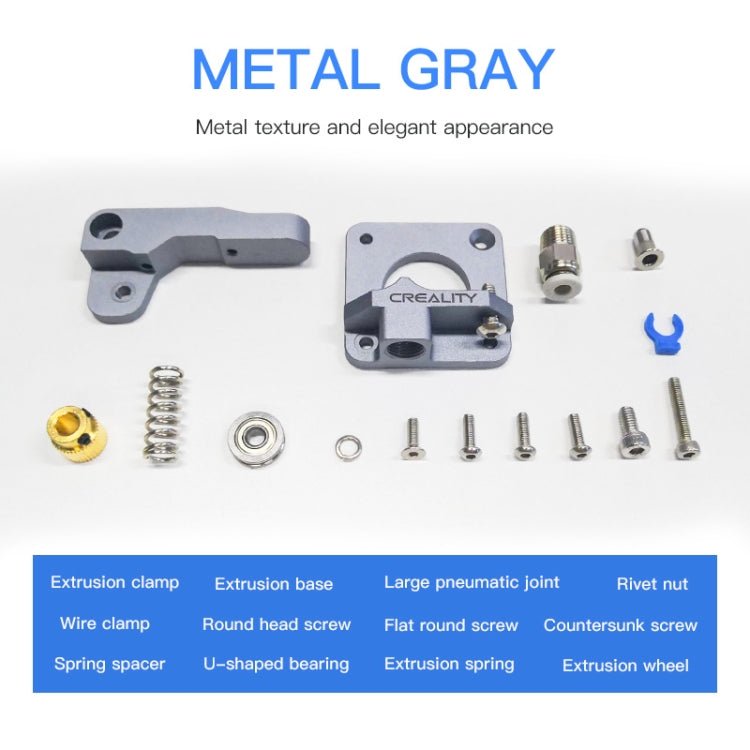 Creality All Metal Silver Block Bowden Extruder Kit for Ender - 3 / Ender - 3 Pro / Ender - 3 V2 / CR - 10 Pro V2 3D Printer - ORIWHIZ