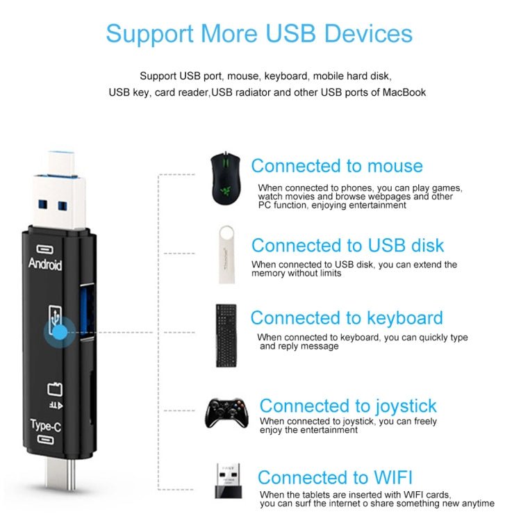 D - 188 3 in 1 TF & USB to Micro USB & Type - C Card Reader OTG Adapter Connector - ORIWHIZ