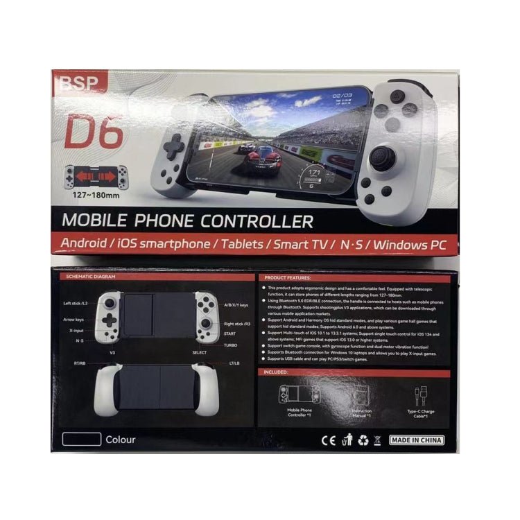 D6 Bluetooth Retractable Gamepad Dual Hall Six - Axis Somatosensory For Android/IPhone /Switch, D6 Black, D6 White Black, D6 White Red - ORIWHIZNintendo AccessoriesNintendo Accessories GamepadsToys & Hobbies
