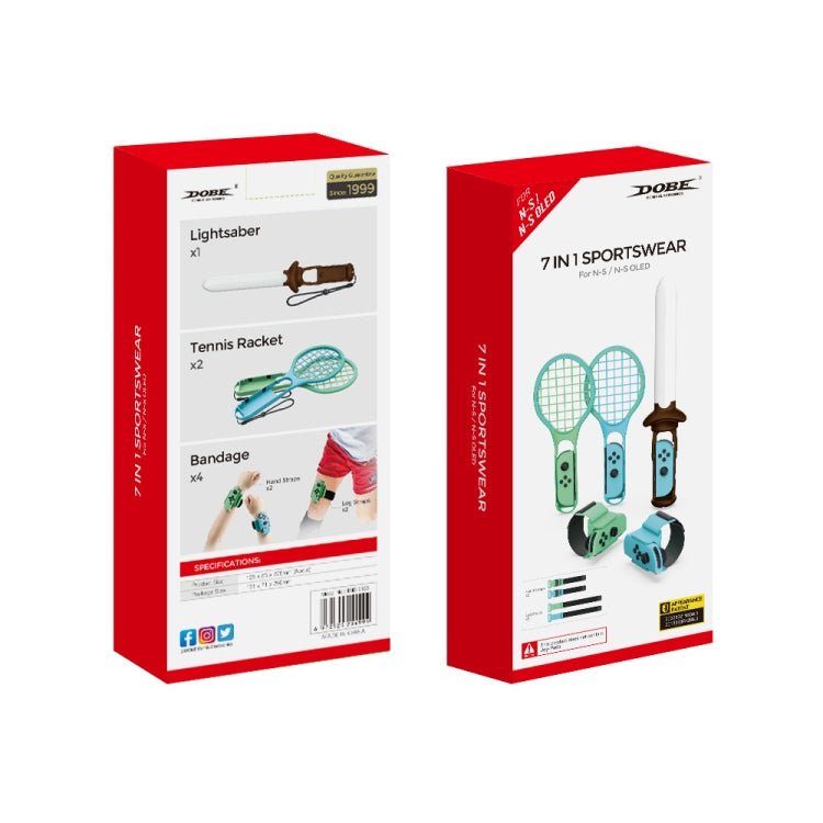 DOBE TNS - 2123 Sports Lightsaber + Leg Strap + Tennis Racket + Wrist Strap 7 In 1 Sports Set For Nintendo Switch, DOBE 7 In 1 - ORIWHIZDOBENintendo AccessoriesNintendo Accessories Gamepads