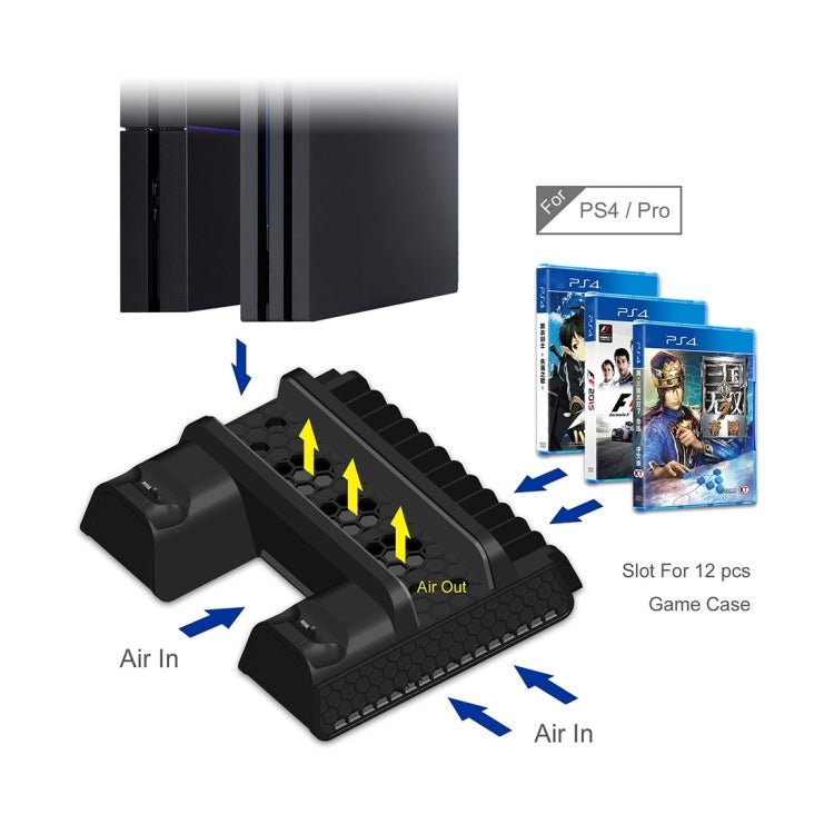 DOBE TP4 - 882 3 in 1 Game Console Cooling Fan + Game Storage Slots + Game Controller Charging Dock for Sony PS4 / PS4 Pro / PS4 Slim, For PS4 / PS4 Pro / PS4 Slim - ORIWHIZDOBESony AccessoriesSony Accessories Charger & Power