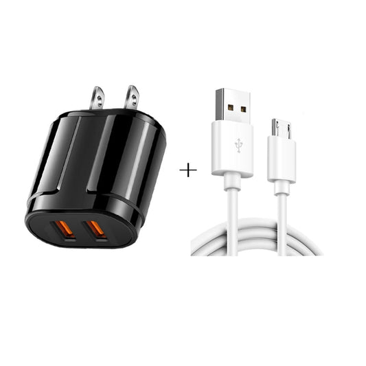 Dual USB Portable Travel Charger + 1 Meter USB to Micro USB Data Cable, US Plug - ORIWHIZ