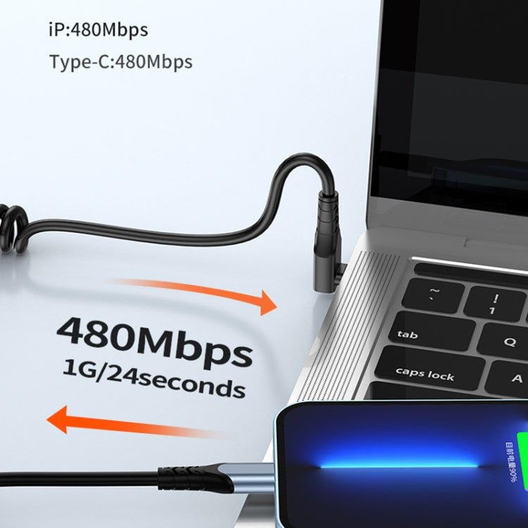 Elbow Spring Charging Data Cable, Length: 1.5m, Type - C to 8 Pin, Type - C to 8 Pin + Type - C - ORIWHIZ
