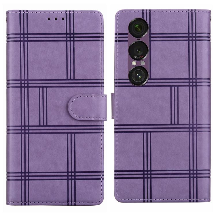 Embossed Checkered Leather Phone Case, For Sony Xperia 1 VII, For Sony Xperia 10 VI, For Sony Xperia 1 VI - ORIWHIZMobile AccessoriesSonySony Cases