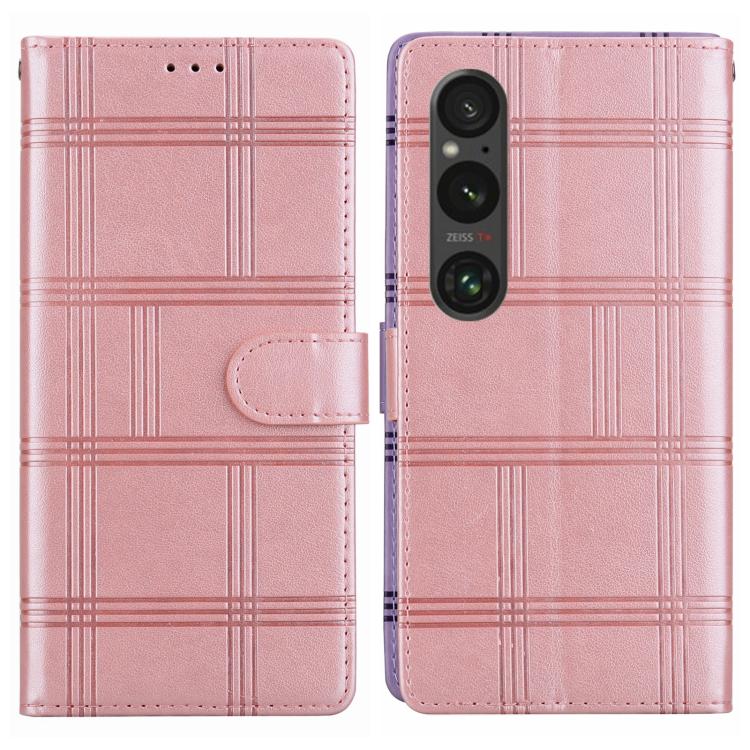 Embossed Checkered Leather Phone Case, For Sony Xperia 1 VII, For Sony Xperia 10 VI, For Sony Xperia 1 VI - ORIWHIZMobile AccessoriesSonySony Cases
