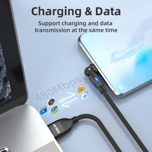 ENKAY 180 Degrees Rotating USB to Type - C 3A Fast Charging Data Cable with LED Light, 1m, 2m - ORIWHIZ