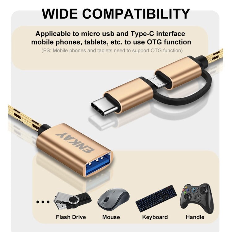 ENKAY ENK - AT113 2 in 1 Type - C / Micro USB to USB 3.0 Nylon Braided OTG Adapter Cable - ORIWHIZ