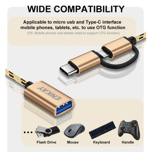 ENKAY ENK - AT113 2 in 1 Type - C / Micro USB to USB 3.0 Nylon Braided OTG Adapter Cable - ORIWHIZ