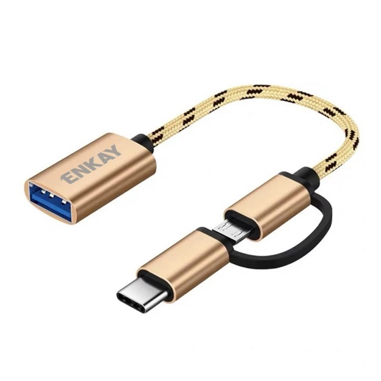 ENKAY ENK - AT113 2 in 1 Type - C / Micro USB to USB 3.0 Nylon Braided OTG Adapter Cable - ORIWHIZ