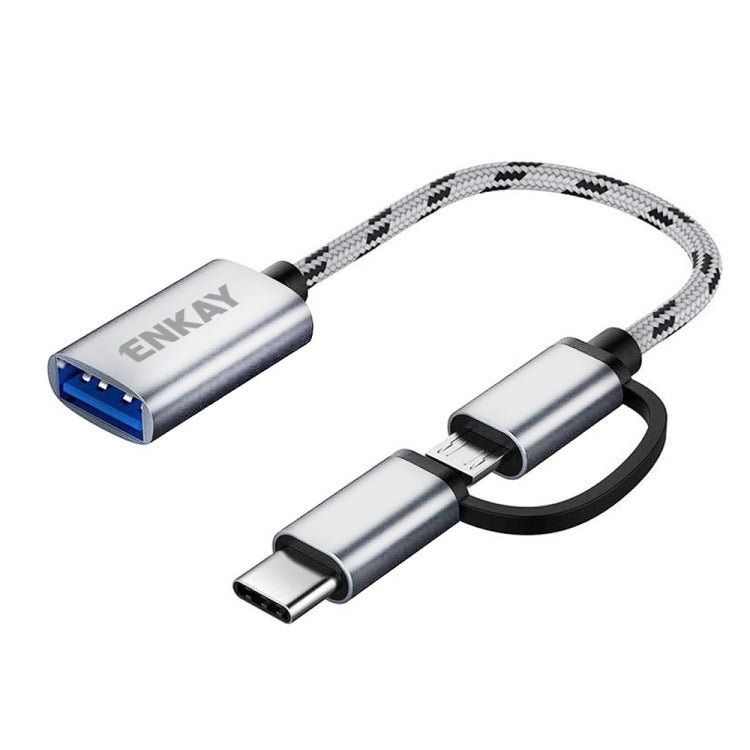 ENKAY ENK - AT113 2 in 1 Type - C / Micro USB to USB 3.0 Nylon Braided OTG Adapter Cable - ORIWHIZ