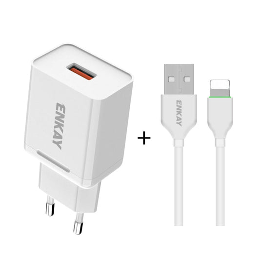 ENKAY Hat - Prince T006 - 1 18W 3A QC3.0 Fast Charging Power Adapter EU Plug Portable Travel Charger, With 3A 1m 8 Pin Cable, With 3A 1m Type - C Cable, With 3A 1m Micro USB Cable - ORIWHIZ