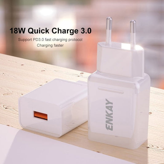 ENKAY Hat - Prince T006 - 1 18W 3A QC3.0 Fast Charging Power Adapter EU Plug Portable Travel Charger, With 3A 1m 8 Pin Cable, With 3A 1m Type - C Cable, With 3A 1m Micro USB Cable - ORIWHIZ