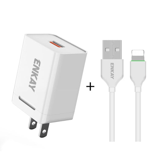 ENKAY Hat - Prince U015 18W 3A QC3.0 Fast Charging Power Adapter US Plug Portable Travel Charger, With 3A 1m 8 Pin Cable, With 3A 1m Type - C Cable, With 3A 1m Micro USB Cable - ORIWHIZ