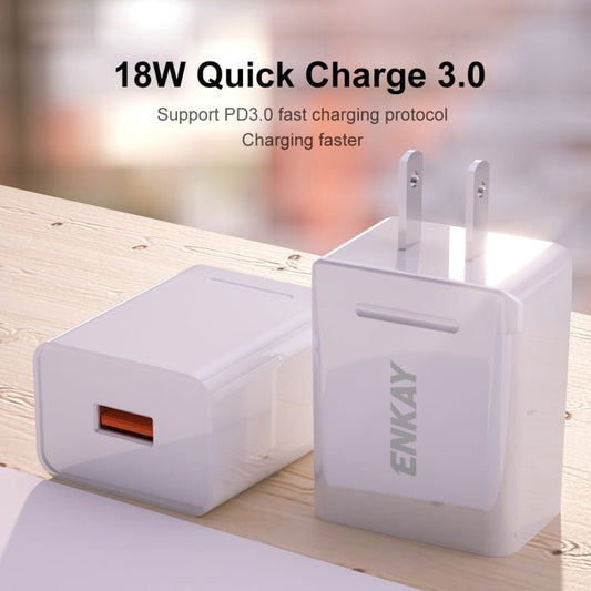 ENKAY Hat - Prince U015 18W 3A QC3.0 Fast Charging Power Adapter US Plug Portable Travel Charger, With 3A 1m 8 Pin Cable, With 3A 1m Type - C Cable, With 3A 1m Micro USB Cable - ORIWHIZ