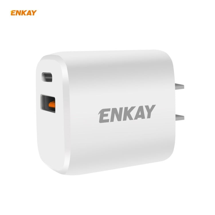 ENKAY Hat - Prince U090 20W PD + QC 3.0 Portable Dual Ports Fast Charging Travel Charger Power Adapter, US Plug - ORIWHIZ