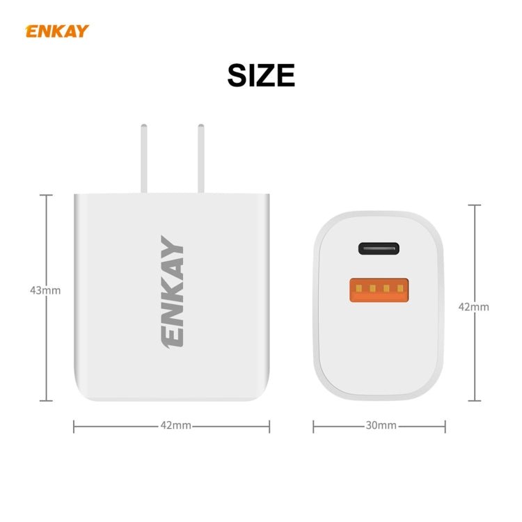 ENKAY Hat - Prince U090 20W PD + QC 3.0 Portable Dual Ports Fast Charging Travel Charger Power Adapter, US Plug - ORIWHIZ