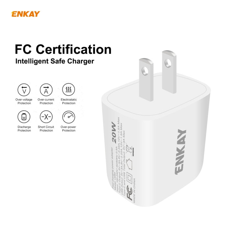 ENKAY Hat - Prince U090 20W PD + QC 3.0 Portable Dual Ports Fast Charging Travel Charger Power Adapter, US Plug - ORIWHIZ