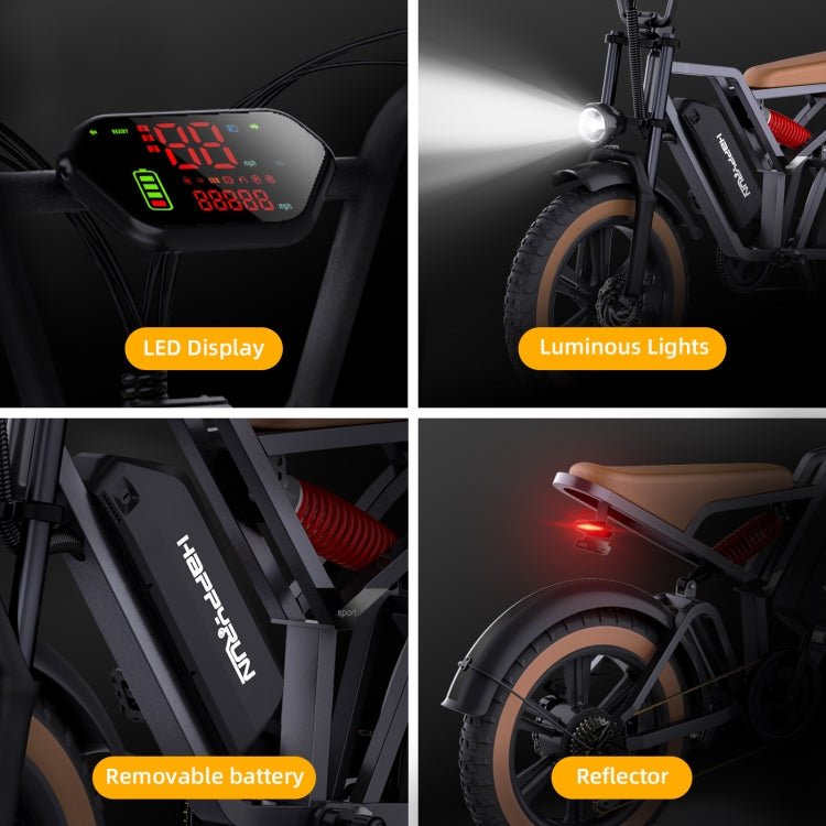 EU Warehouse HAPPYRUN G60 750W 48V / 18AH Electric Bicycle with LED Display & 20 inch Tires, US Plug, G60 US Plug, G60 EU Plug - ORIWHIZ