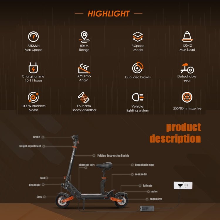 EU Warehouse KUGOO Kukirin G2 Max 1000W 48V 20AH Three - speed Folding Electric Offroad Scooter with LED Display, G2 Max - ORIWHIZ